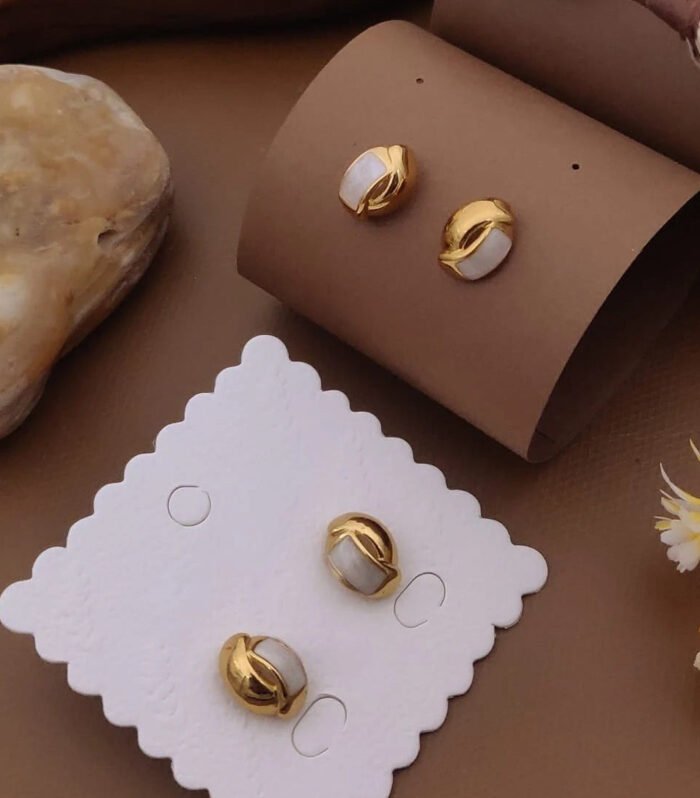 Golden Pearl Knot Stud Earrings