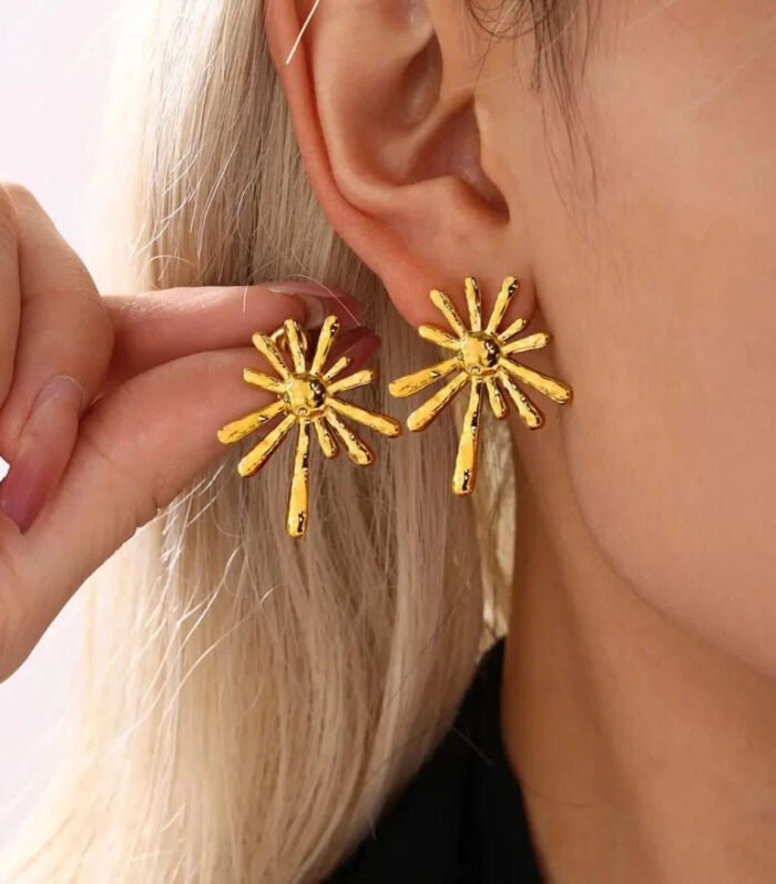 Golden Sunburst Stud Earrings