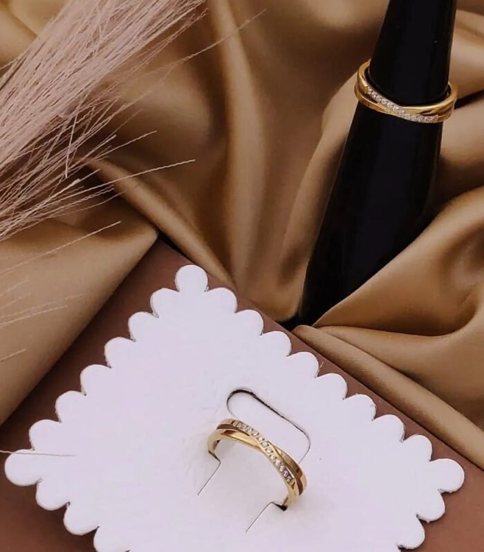 Golden Double Band Crystal Ring