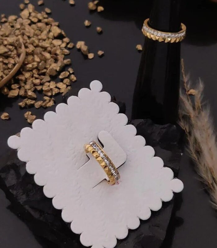 Golden Geometric Crystal Band Ring