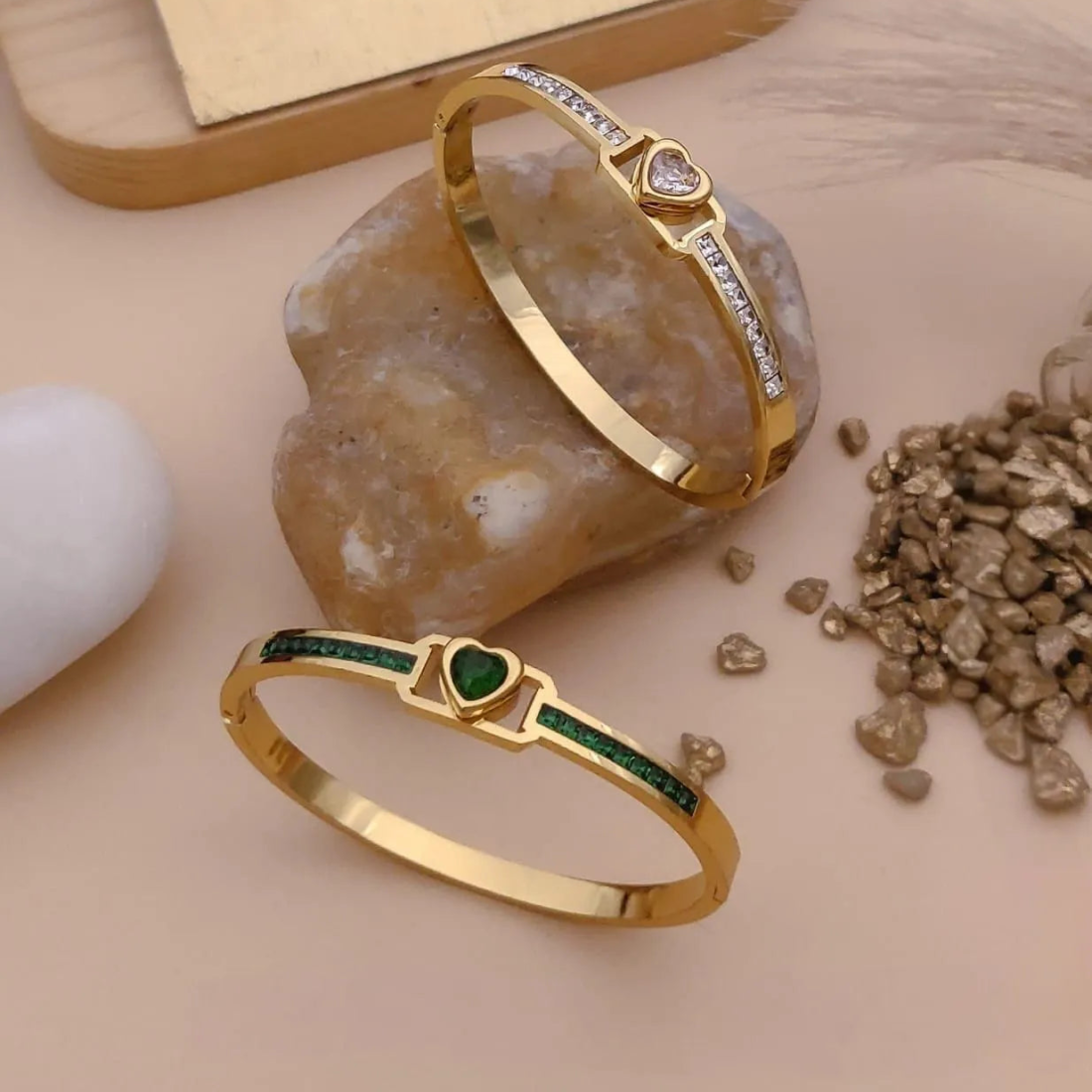 Heart Stone Dual Tone Gold Kada