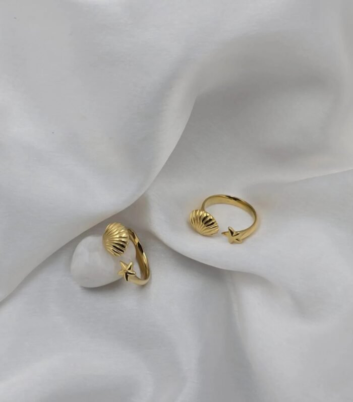 Marina Star & Shell Open Gold Ring