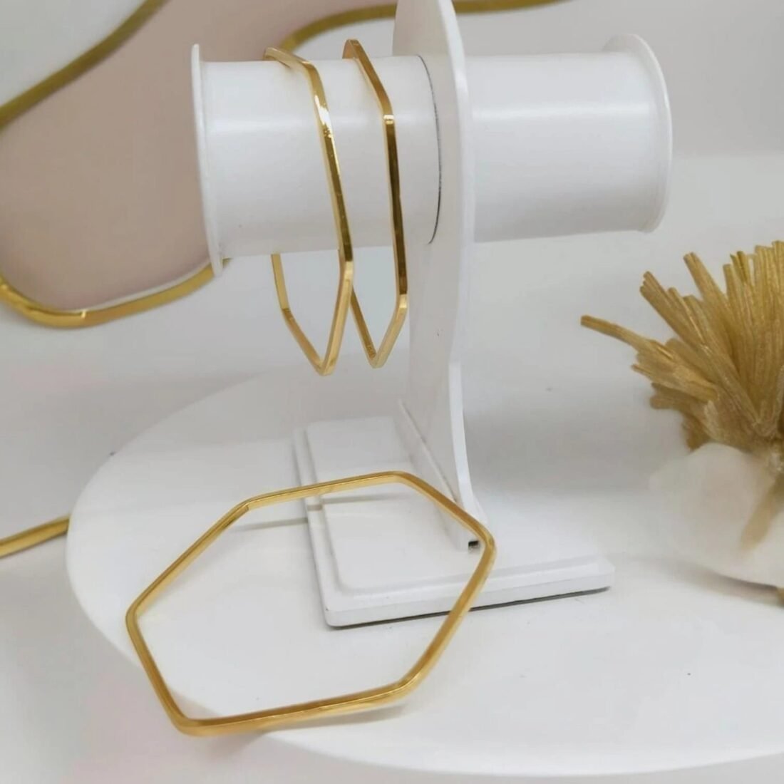 Modern Hexa Gold Bangles (3SET)