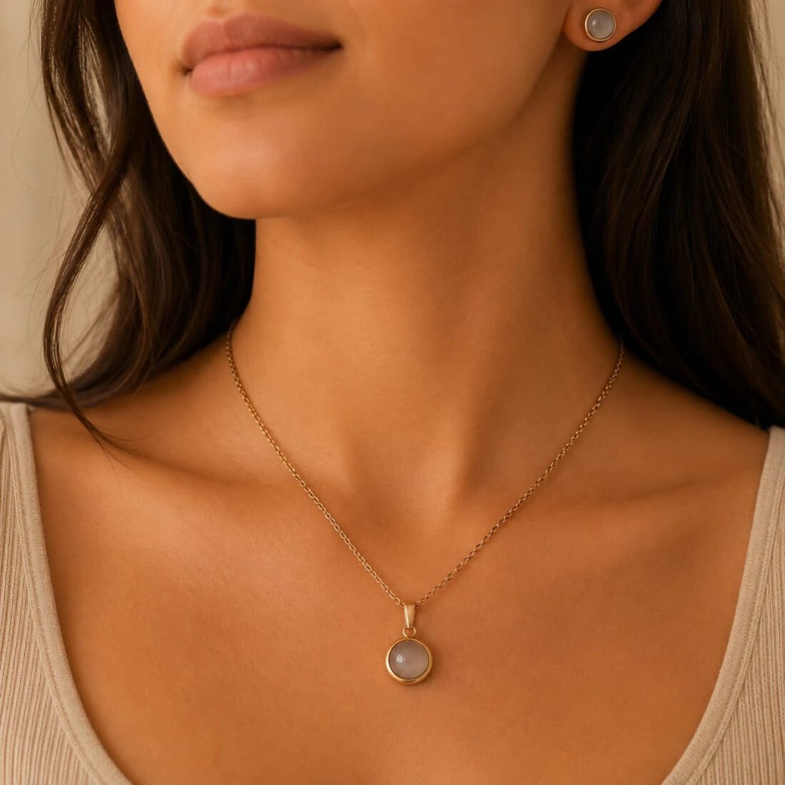 Moonstone Elegance Pendant Necklace & Stud Earring Set