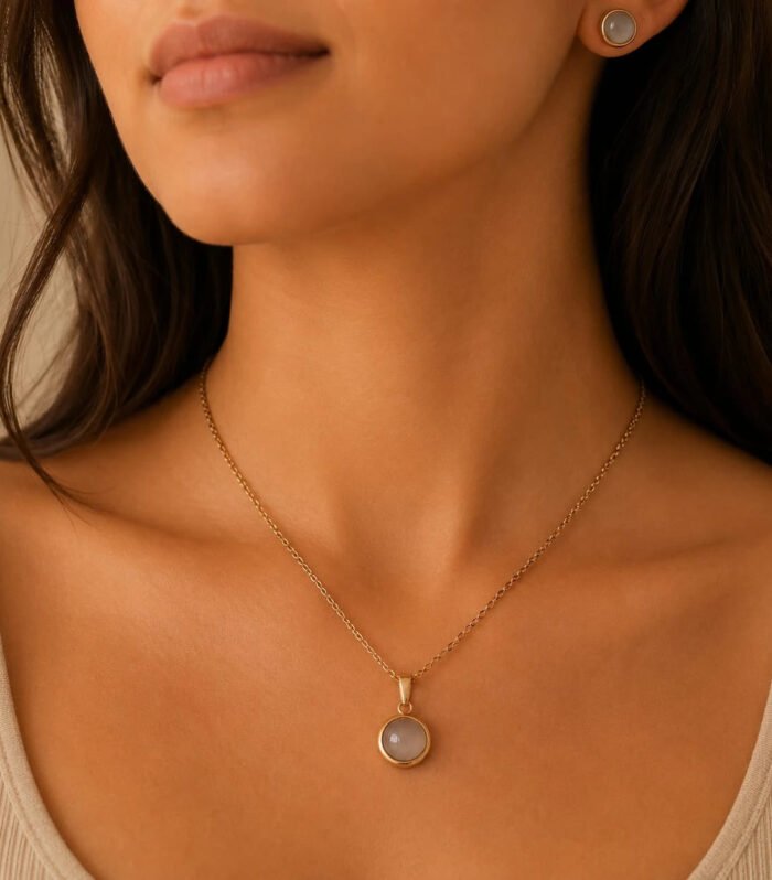 Moonstone Elegance Pendant Necklace & Stud Earring Set