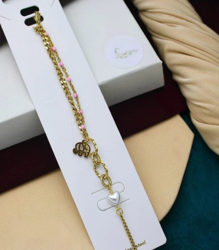 Pink Heart Charm Layered Bracelet