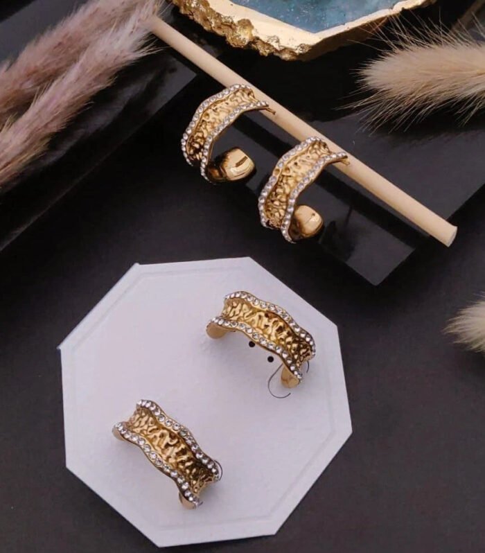 Royal Texture Crystal Hoop Earrings