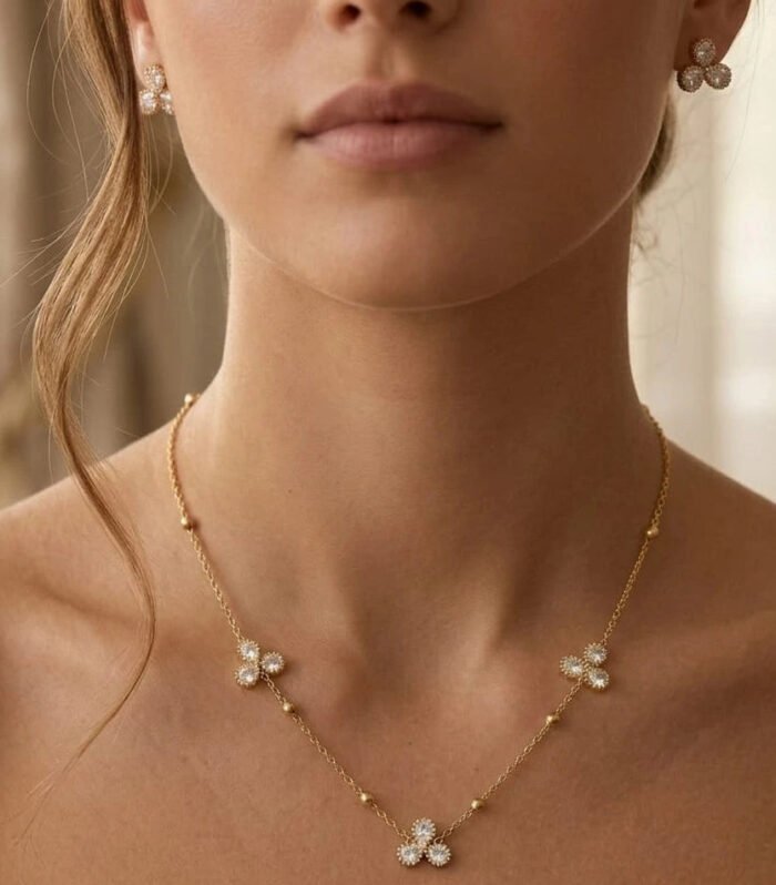 Serena Blossom Crystal Necklace & Stud Earring Set