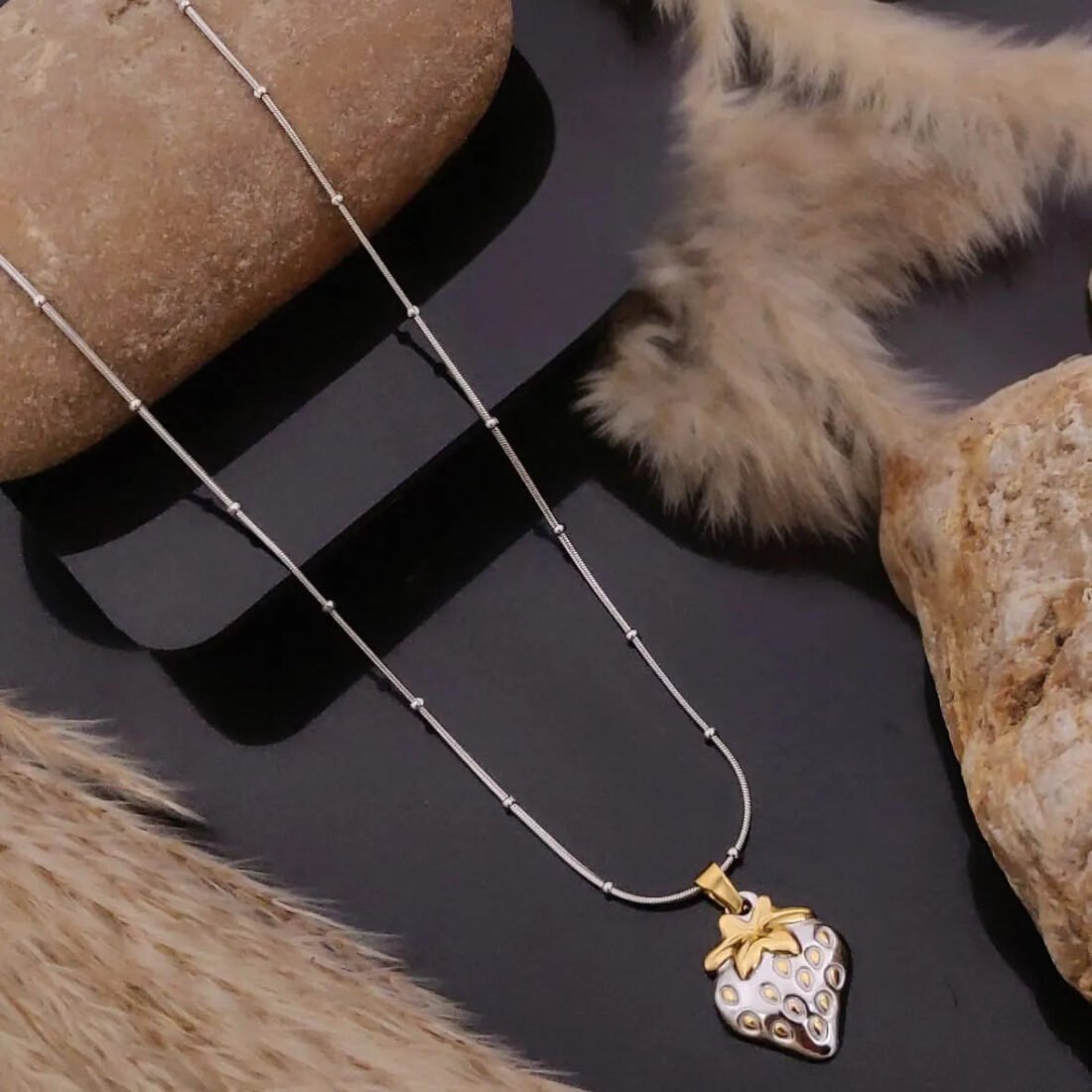 Silver Strawberry Charm Necklace