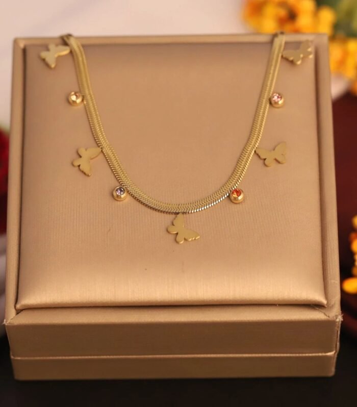 Gold Butterfly Charm Chain Tanmaniya Necklace