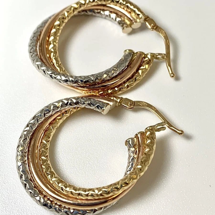 Tricolor Textured Hoop Earrings