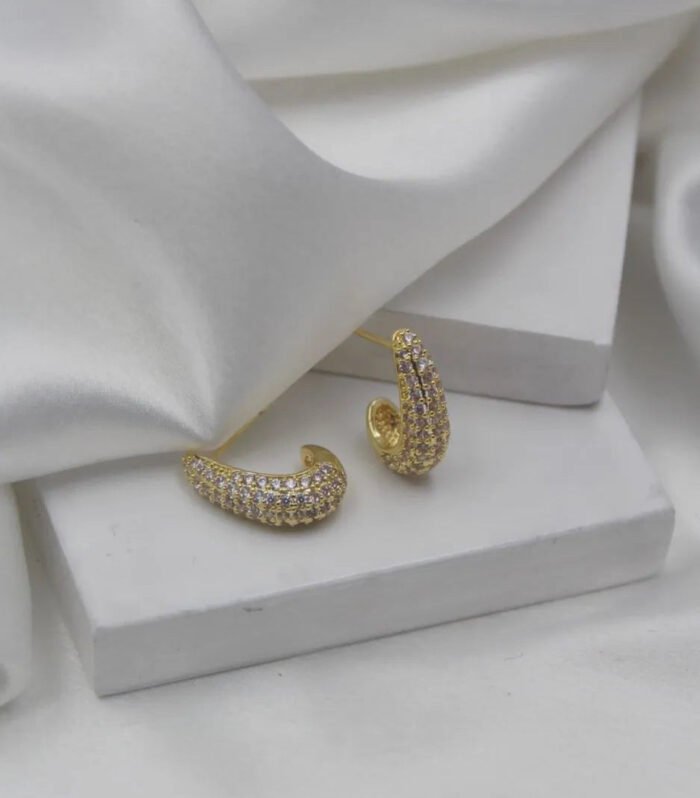Curved Gold-Plated CZ Studded Earrings