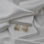 Triple Row Crystal Gold Earrings