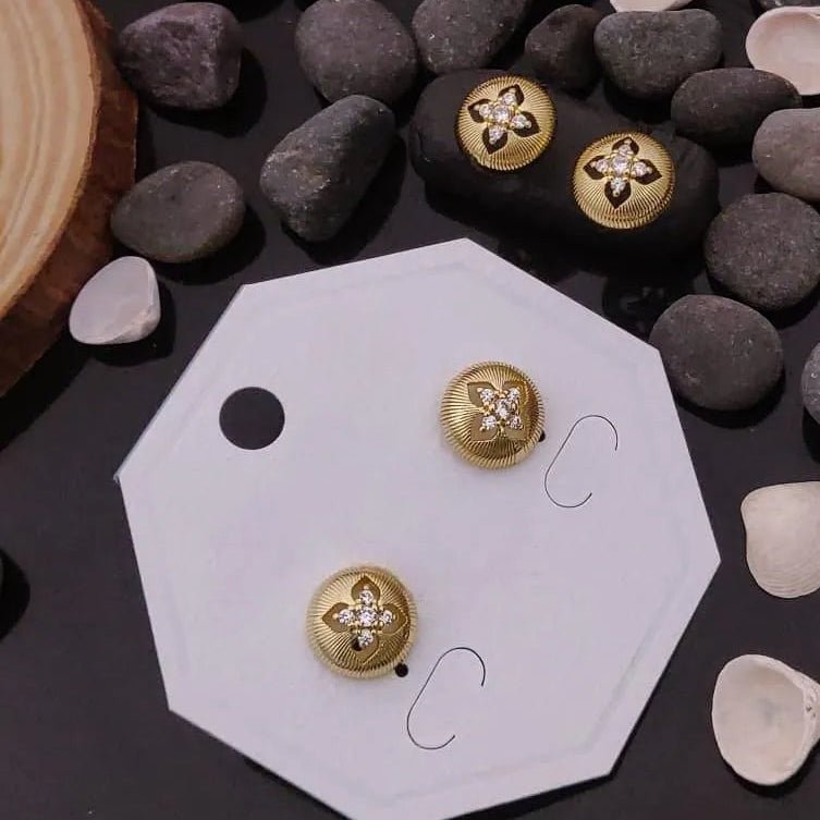 Floral Embossed Gold Stud Earrings