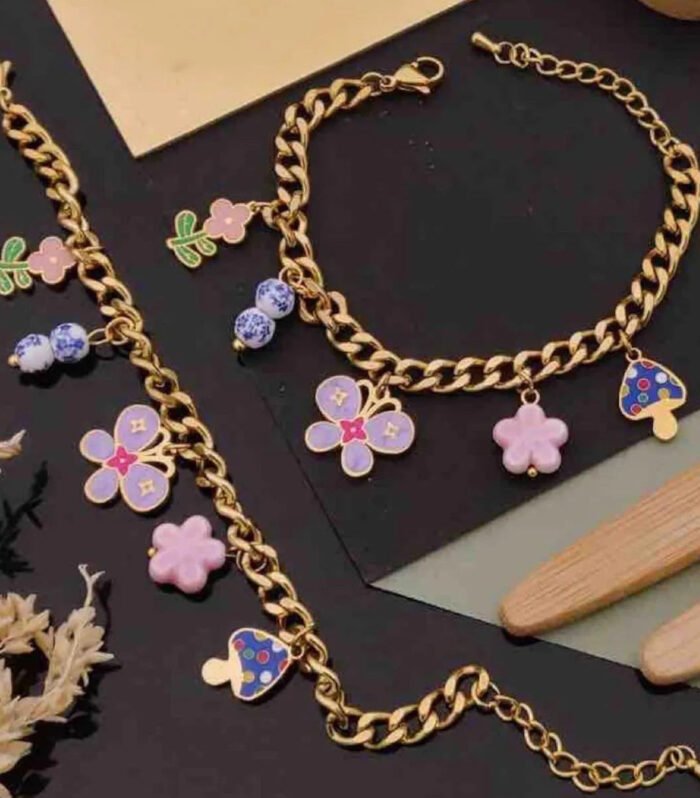 Floral & Mushroom Charm Anti-Tarnish Bracelet
